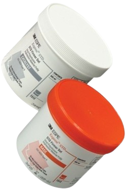 Red dental impression putty containers